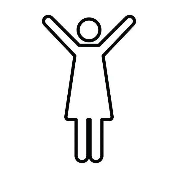 女子举起双臂图标矢量女子与张开的手符号在字形象形文字说明 — 图库矢量图片