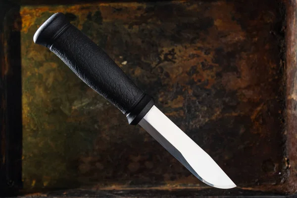 Cuchillo Con Mango Plástico Negro Hoja Acero Inoxidable Brillante Cuchillo — Foto de Stock