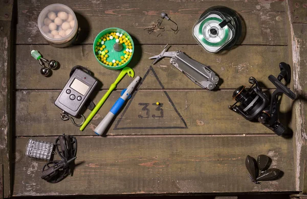 Various Fishing Tools Preparation Fishing Fishing Line Hooks Other Tools — Foto de Stock