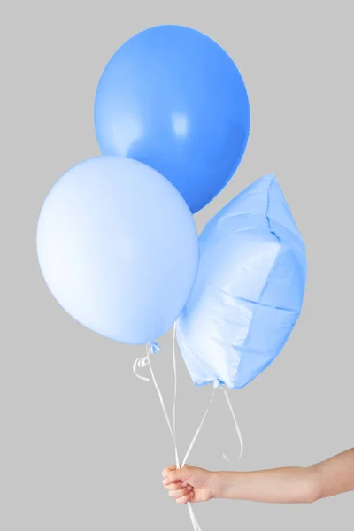 Três Balões Azuis Como Símbolo Nascimento Irmão Grupo Género — Fotografia de Stock