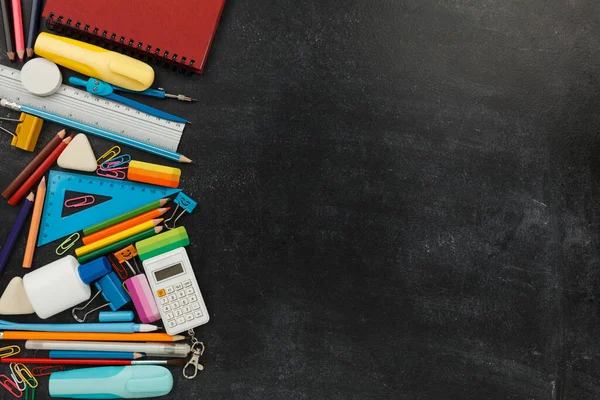 School Supply Black Chalkboard Copy Space Text Back Education — Stockfoto
