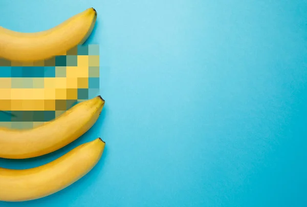 Bananas Concept Male Penises One Covered Censored Mosaic Shame Problems — Foto de Stock
