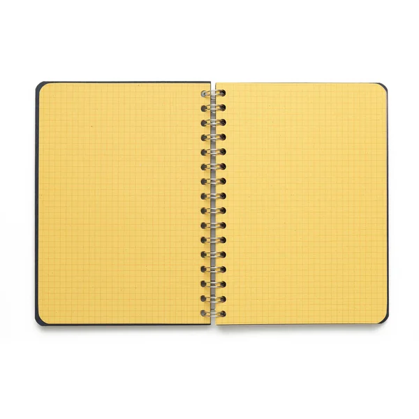 Diário Quadrado Amarelo Aberto Isolado Sobre Fundo Branco Caderno Estudo — Fotografia de Stock