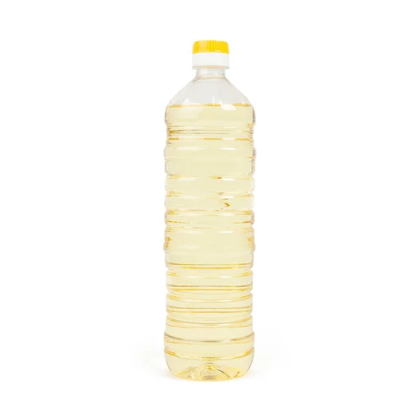 Sonnenblumenöl Einer Plastikflasche Isoliert Auf Weißem Hintergrund — Stockfoto