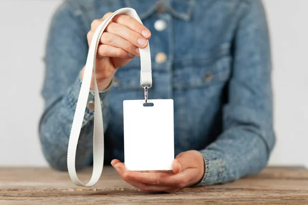 Name Badge People Hands Personal Security Identification Mockup — Stock Fotó