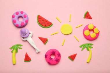 LILO, karpuz ve palmiye ağaçlarıyla yaz tatili konsepti. Tropikal gevşeme zevki.