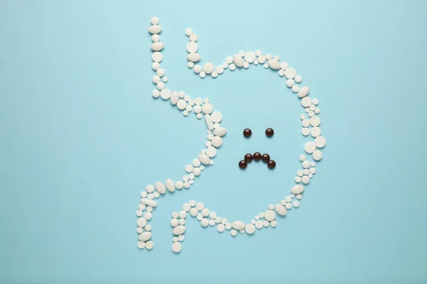 Stomach Tablets Sad Face Gastritis Digestive Problems Ulcers — Stok Foto