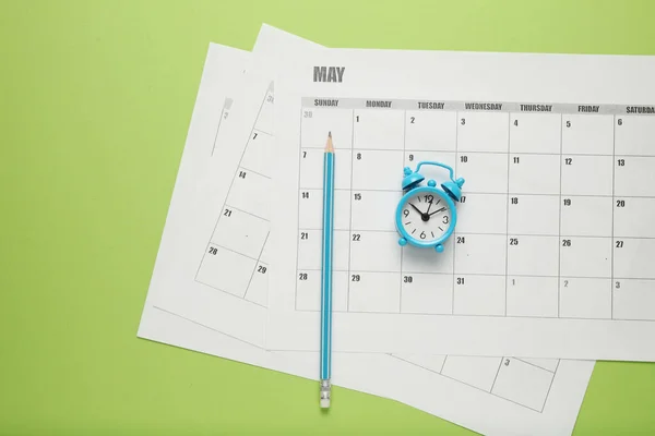 Calendrier Des Affaires Crayon Horloge Rappel Date Horaire Bureau — Photo