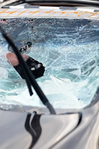 Vidrio Roto Grieta Coche Después Accidente Tráfico — Foto de Stock