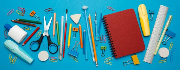 Back School Stationery Set Blue Background — Stockfoto