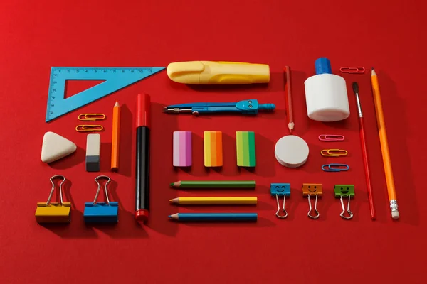Back School Stationery Set Red Background — 스톡 사진