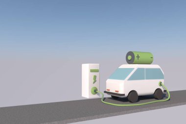 3D elektrikli araba ve şarj istasyonu, ekolojik ulaşım.
