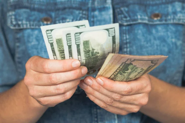 Dollars Hand Small Salary Winning Lottery — Stockfoto