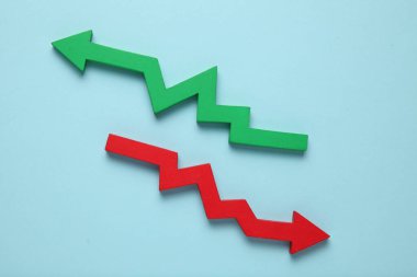 Fall and growth in business. Red arrow down, green - up.