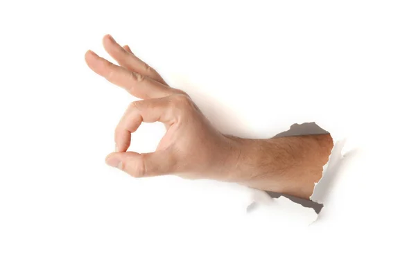 Mężczyzna Ręka Pokazując Symbol Białym Tle — Zdjęcie stockowe