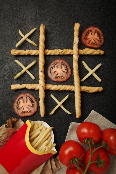 감자튀김 토마토를 가지고 장난을 건강에 건강에 음식을 — 스톡 사진