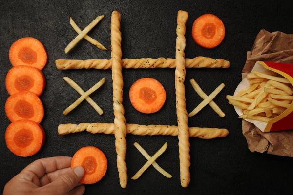감자튀김 당근의 발가락 게임이죠 건강에 건강에 음식을 — 스톡 사진