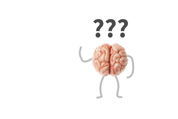 Complicated Riddle Confused Human Brain Question His Head Isolated White — Photo