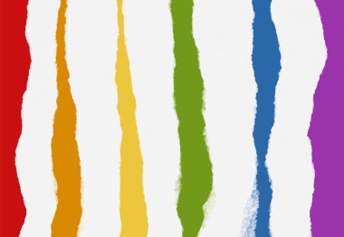 Kırmızı, turuncu, sarı, yeşil, mavi ve mor arkaplan üzerine parlak yırtık kağıt koleksiyonu, yırtık boş model.