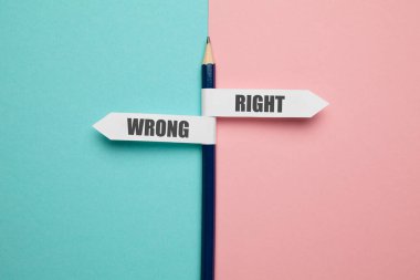 Pencil - direction indicator - choice of right or wrong.