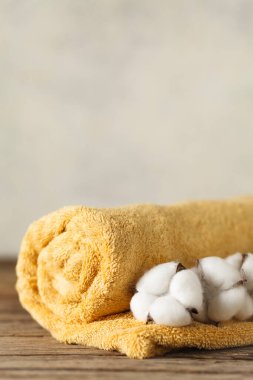 Organic cotton towels. Eco friendly textiles. Copy space for text.