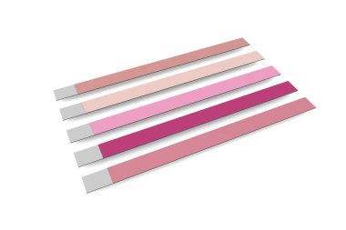 Set of pink paper wristbands on wrist, security ticket mockup. Festival invitation. 3d render.