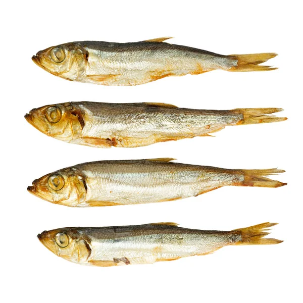 Rökt Fisk Vit Bakgrund Saltad Skarpsill — Stockfoto