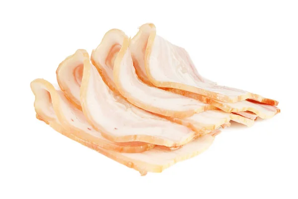 Barriga Porco Defumada Fatias Bacon Fundo Branco — Fotografia de Stock
