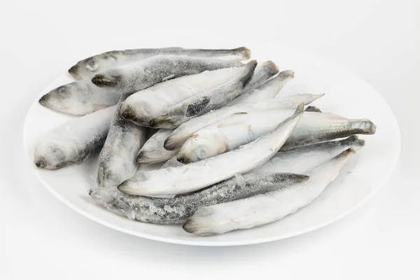 Κατεψυγμένα Ψάρια Πιάτο Ρέγγα Λευκό Φόντο — Φωτογραφία Αρχείου