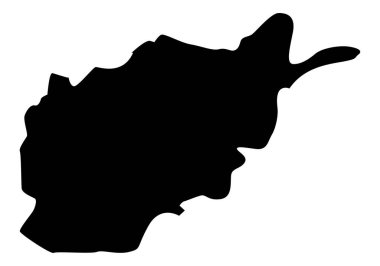 Beyaz arkaplanda Afganistan haritasının siyah silüeti