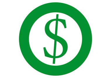 Beyaz arkaplanda yeşil dolar para birimi sembolü.