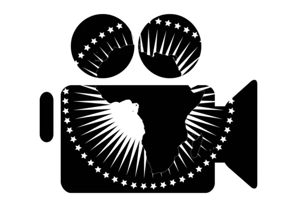 Cinema Africano Ícone Câmera Filme Com Bandeira União Africana — Vetor de Stock