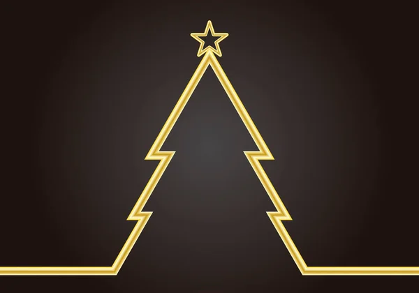 Gouden Kerstboom Zwarte Achtergrond — Stockvector