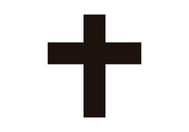 Beyaz arkaplanda siyah bir haçın simgesi.