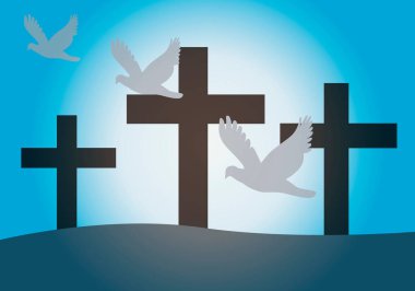 Azizler Günü haçlarıyla birlikte mezarlık arka planı.