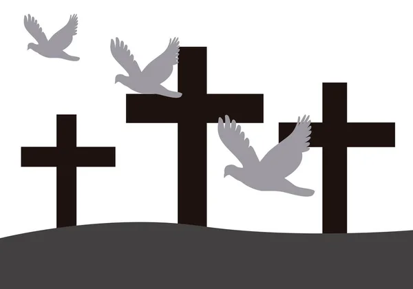 Azizler Günü Haçlarıyla Birlikte Mezarlık Arka Planı — Stok Vektör