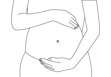 Doğumhane. Doğurganlık. Gebelik. Beyaz arka planda siyah vuruşta hamilelik