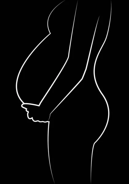Svart Siluett Gravid Kvinna Vit Bakgrund — Stock vektor