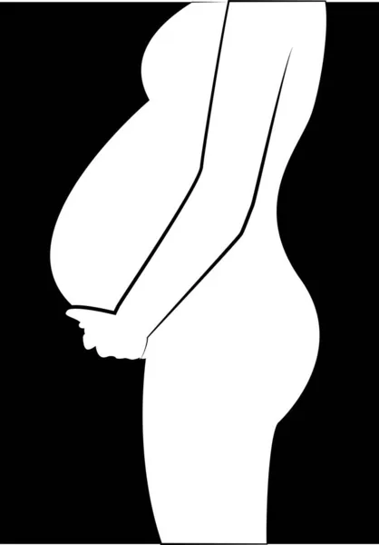 White Silhouette Pregnant Woman Black Background — Stock Vector