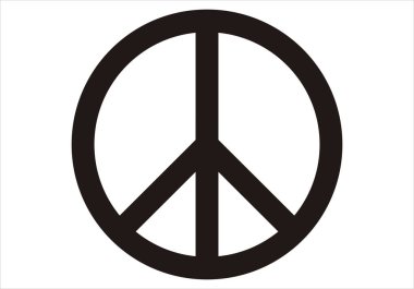 Beyaz arkaplanda siyah barış simgesi.