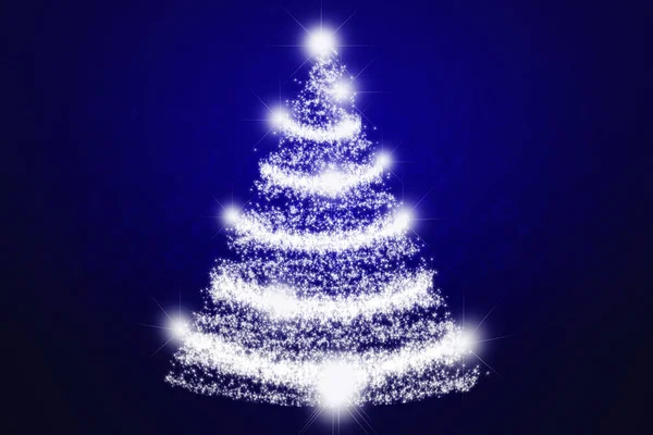 ライトアップされたクリスマスツリーとブルークリスマスグリーティング — ストック写真