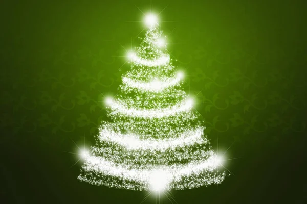 Grüner Weihnachtsgruß Mit Beleuchtetem Weihnachtsbaum — Stockfoto