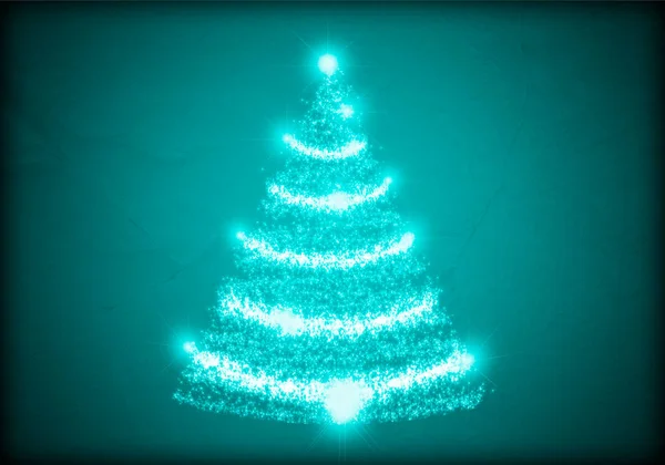 Blauwe Kerstgroet Met Verlichte Kerstboom — Stockfoto