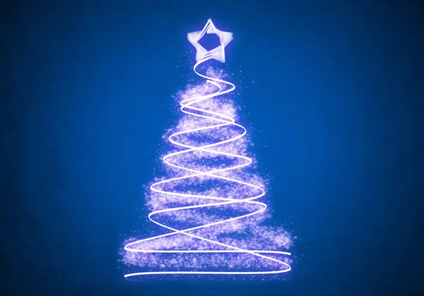 Beleuchteter Weihnachtsbaum Auf Blauem Hintergrund — Stockfoto