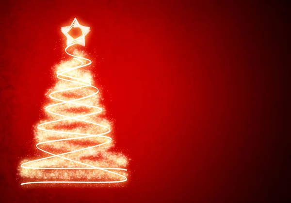 Árvore Natal Iluminada Sobre Fundo Vermelho — Fotografia de Stock