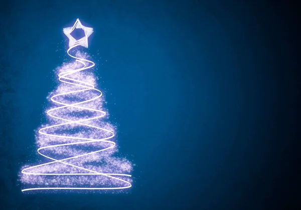 Mavi Arka Planda Aydınlatılmış Noel Ağacı — Stok fotoğraf