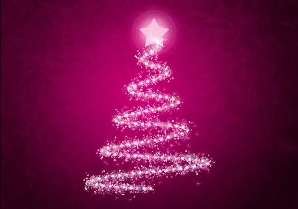 Albero Natale Illuminato Sfondo Rosa — Foto Stock