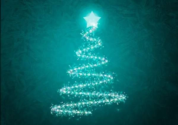 蓝色背景下明亮的圣诞树 — 图库照片
