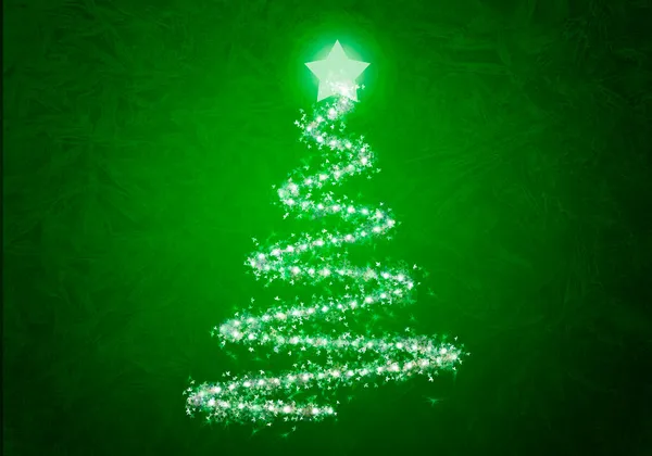 Beleuchteter Weihnachtsbaum Auf Grünem Hintergrund — Stockfoto