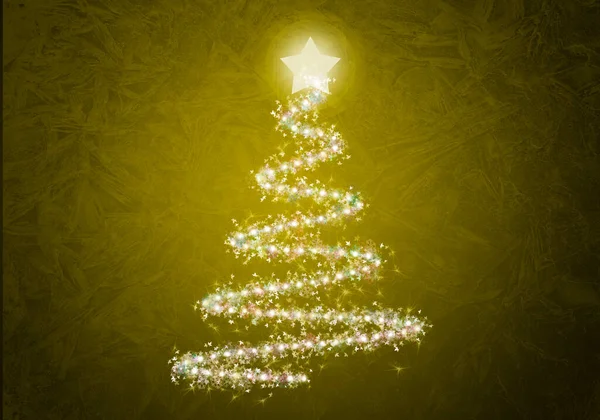 Albero Natale Illuminato Sfondo Giallo — Foto Stock